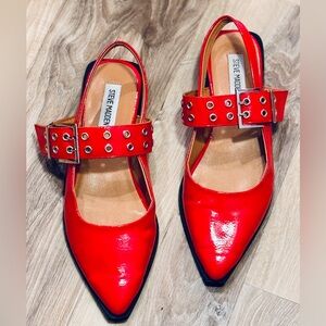 Steve Madden Bold Patent Red Flats with Buckle Detail